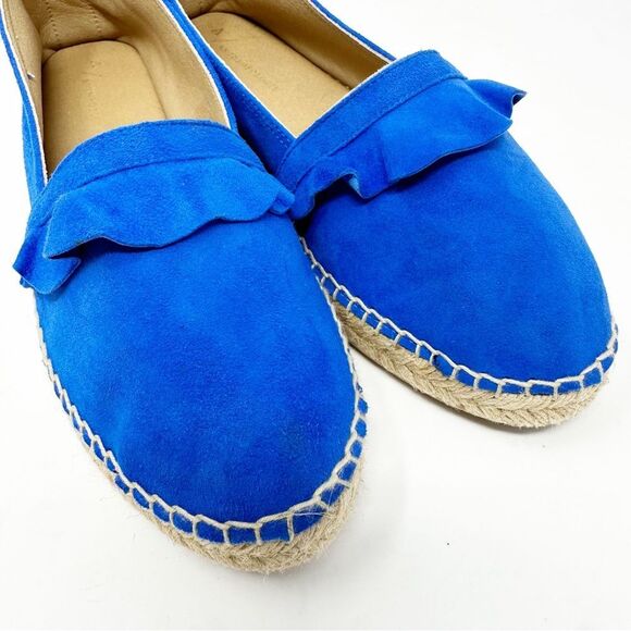 ANTHROPOLOGIE RUFFLED BLUE SUEDE ESPADRILLES 38 (7.5) - Picture 8 of 12